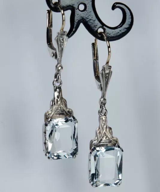 800 Argent / 8K Or - Antique Art Déco Boucles - 5.50 CT Aquamarine (Testé)