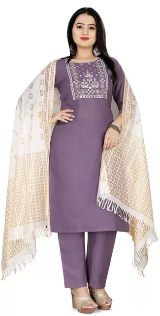 Cotton Blend Beautiful Kurti Pant &Dupatta Set Indian Women's Kurta Pajama Dress