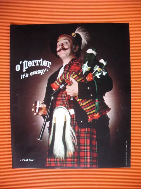 Publicite De Presse Perrier Eau 100%  Naturelle It's Crazy ! Ecossais Ad 1974