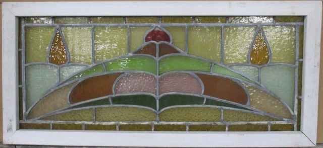 OLD ENGLISH LEADED STAINED GLASS WINDOW TRANSOM Abstract Floral 33" x 15.25"
