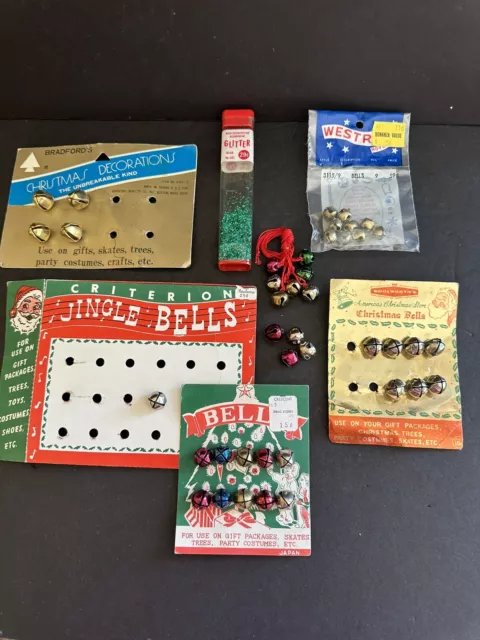 Lot Vtg 1940-50s BELLS Jingle Bells Lithograph  Card Package Toppers Christmas