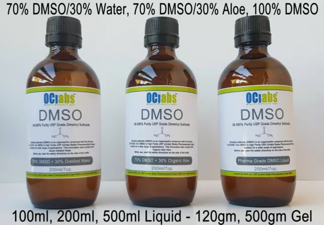 Pharmaceutical DMSO Liquid/Gel 99.9% Pure DMSO, 70/30 Water, 70/30 Aloe in Glass 2