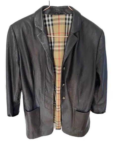 BURBERRY Leather Blazer Jacket Black Size M UK 12 RRP £1200