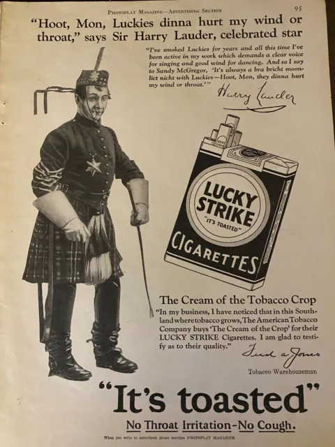 Harry Lauder, Lucky Strike Cigarettes, Full Page Vintage Print Ad
