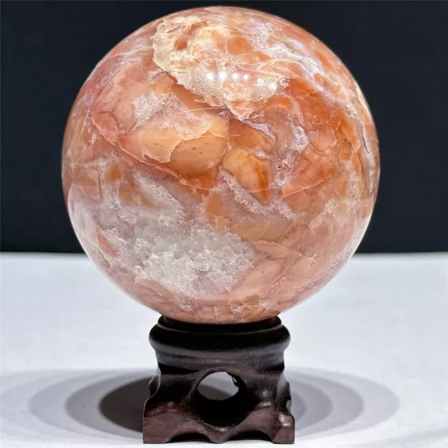 0.8LB 64MM Pretty Natural Pink Agate Sphere Ball Quartz Crystal Healing+Stand 2