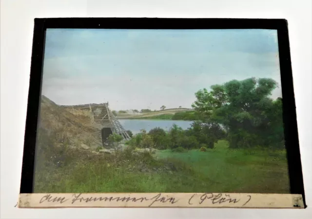 Colour Tinted Photograph Magic Lantern Slide Derelict Thatch Building By Lake