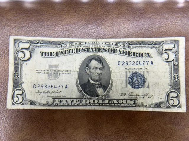 1953 Well Circulated Five Dollar ($5) Silver Certificate Bill