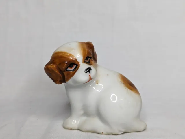 Vintage Puppy Dog  Ceramic Porcelain  Figurine Brown White Made in Japan