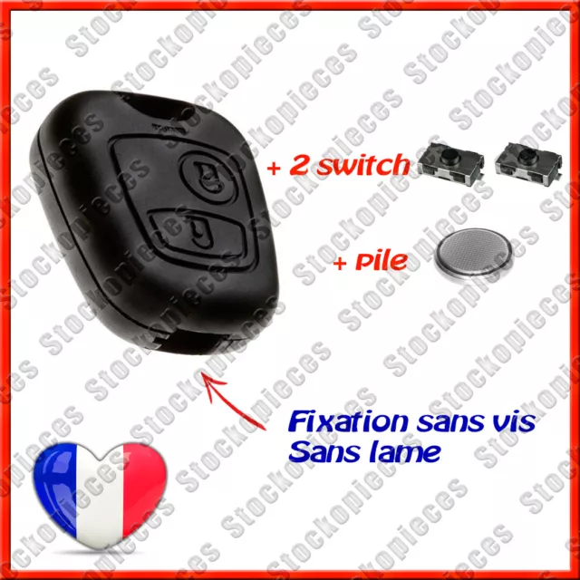 Coque de Clé Plip SANS VIS compatible Peugeot Partner Expert 406 2 Switch + Pile