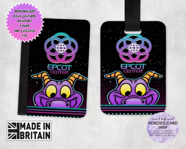 Personalised Disney Passport Cover & Luggage Tag Disney Epcot Centre Figment V1