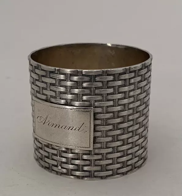 Beautiful Aesthetic Movement Sterling Basket Weave Napkin Ring C. 1880