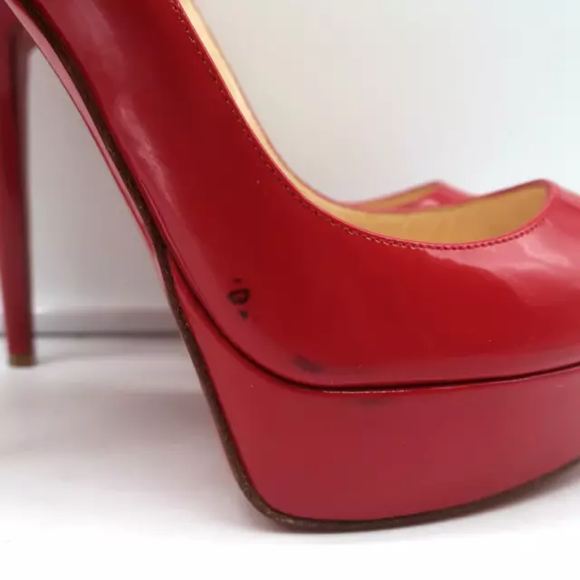 Christian Louboutin Lady Peep Platform Pumps Red Patent Leather Size 38 3