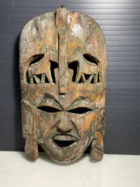 Vintage Ethnic African Kenyan Hand Carved Wooden Tribal Wall Face Mask