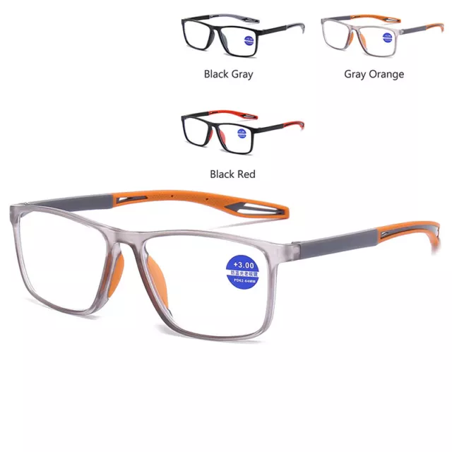 TR90 Anti Blue Light Reading Glasses Men Non-slip Presbyopic Square +1.0~+4.0