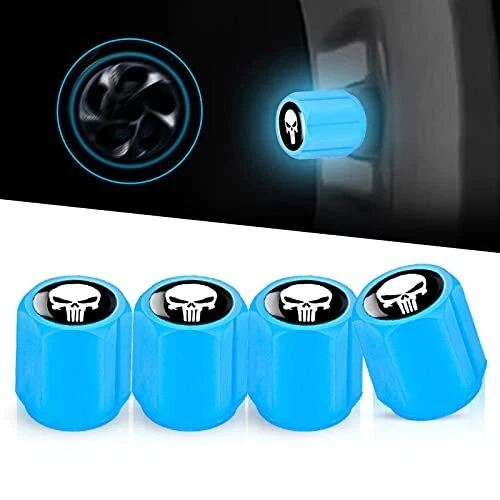 4 PCS Car Tire Valve Stem Caps Skull Print, Luminous Air Caps Cover,
