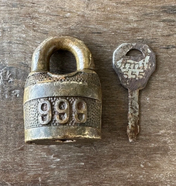 Vintage Old Collectible Hand Crafted Solid Brass Made 999 Engraved Mark Padlock