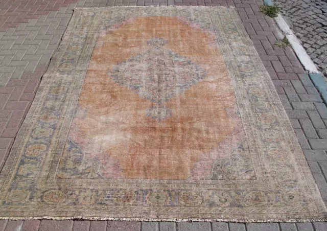 Floral Turkish Rug Old Hand Knotted Colorful Vintage Large Area Rug Wool Carpet