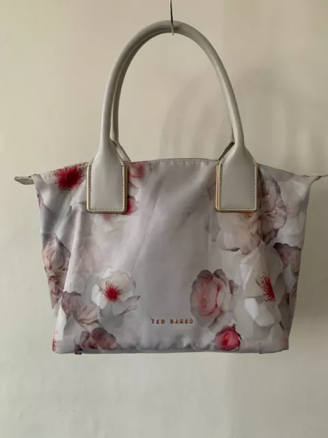 TED BAKER FLORAL Orsja Chatsworth Bloom Nylon Grey Tote Bag Rose gold Lettering 32.86 PicClick UK