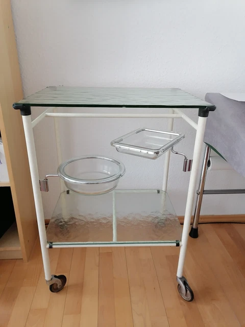 Vintage-Verbandswagen, 50er J., Metall und Glas, mit orig. Glasschalen, ab 6/23