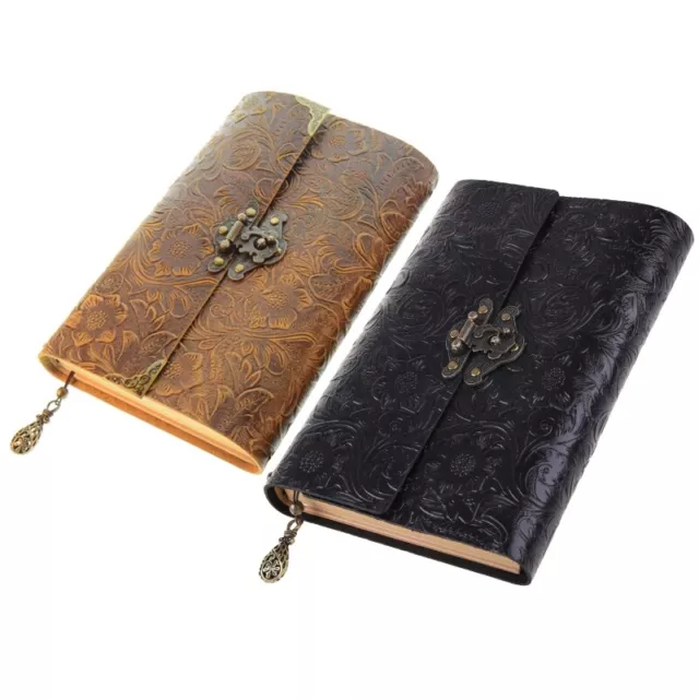 Embossed Pattern Soft Leather Travel Notebook with lock for Key Diary Notepad Kr