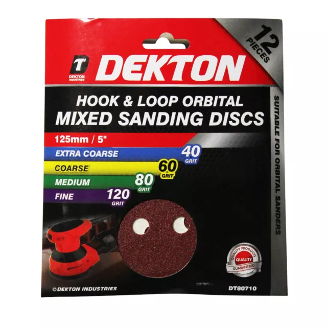 Dekton 12pc Hook And Loop Orbital Mixed Sanding Discs 125mm - Assorted 3