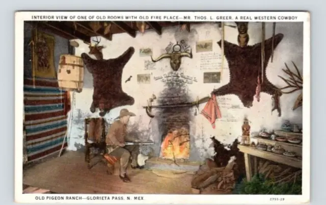 Postcard Interior  View Old Room With Fireplace Glorieta Pass New Mexico