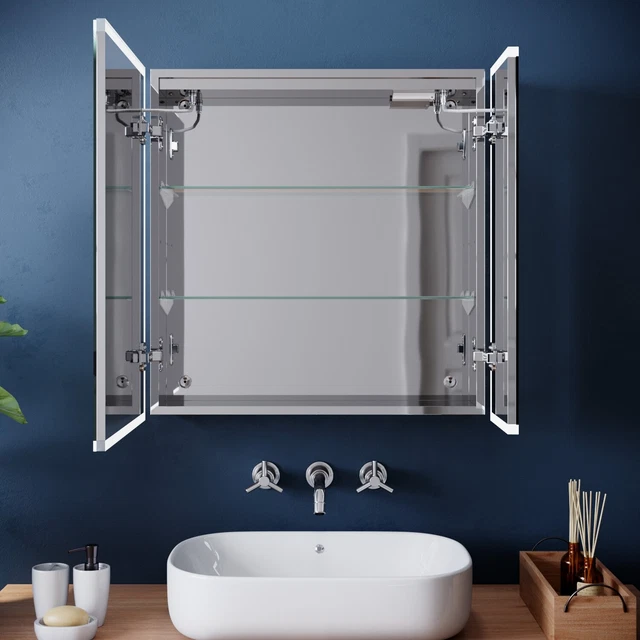 LED BATHROOM MIRROR Cabinet with Bluetooth Shaver Socket Touch ...