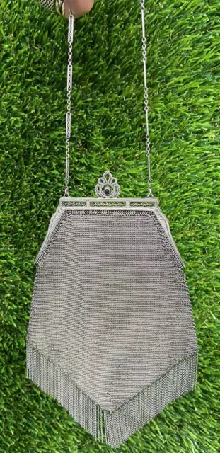 WHITING AND DAVIS MESH LADY Handbag 1920s 925 Sterling Silver Rare/ Vintage