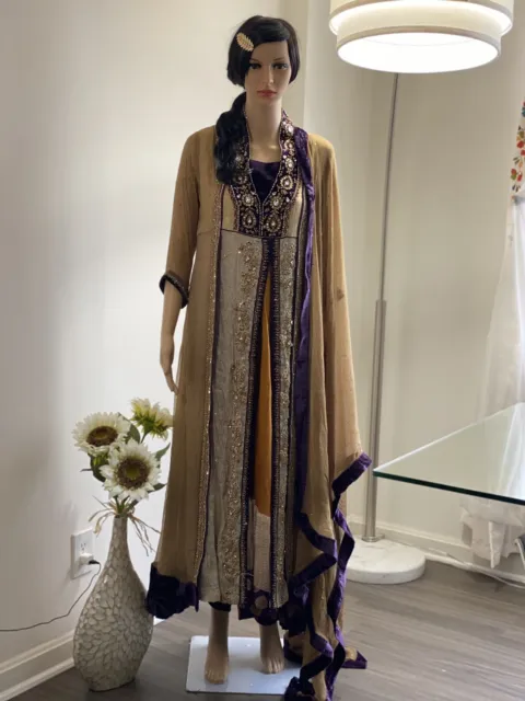 Pakistani Embroidered Georgette Purple Dress Maxi Party Wear Fancy Women