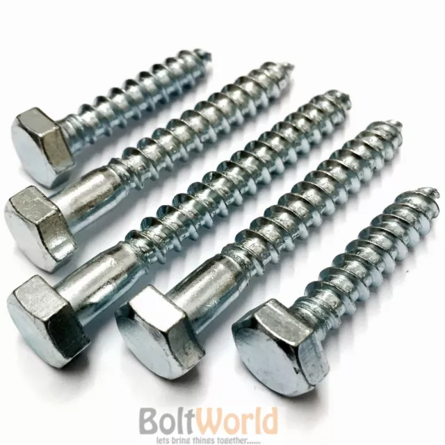 M8 / 8mm HEX HEXAGON HEAD WOOD SCREW COACH SCREWS BOLTS ZINC PLATED ALL LENGTH