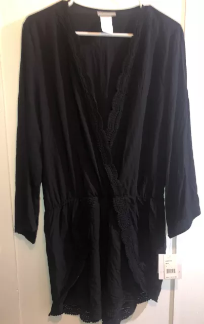 NEW La Blanca Black Crochet Trim Romper Swim Cover Up Size Large NWT