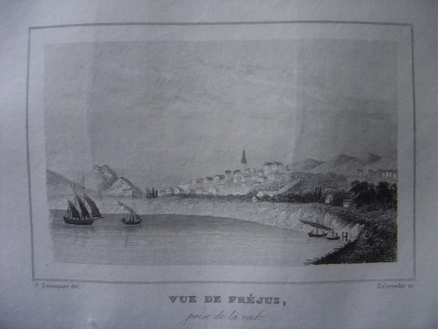 Gravure Vue de Fréjus prise de la rade Vers 1840 Département du Var