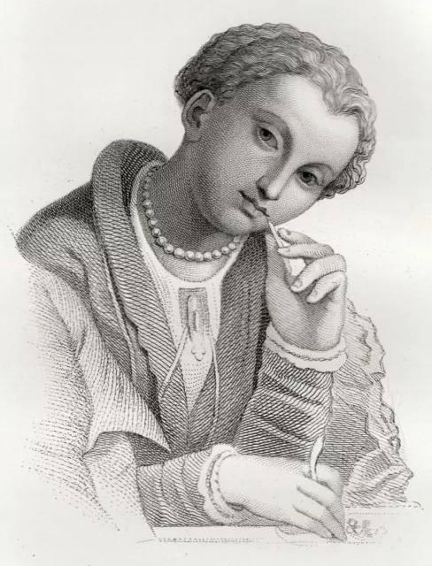 Portrait Jeune fille Paul Véronèse Gravure ancienne XIXème siècle