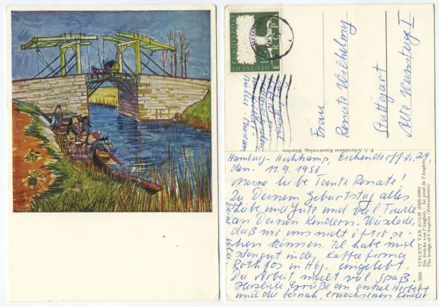 34795 - Vincent van Gogh: bridge of the Anglois - postcard, run Hamburg 12.9.1958