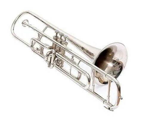 Trombone 3 Valve Nickel Chrome BB Pitch Tone with Mouthpiece Hard Case (SILVER)