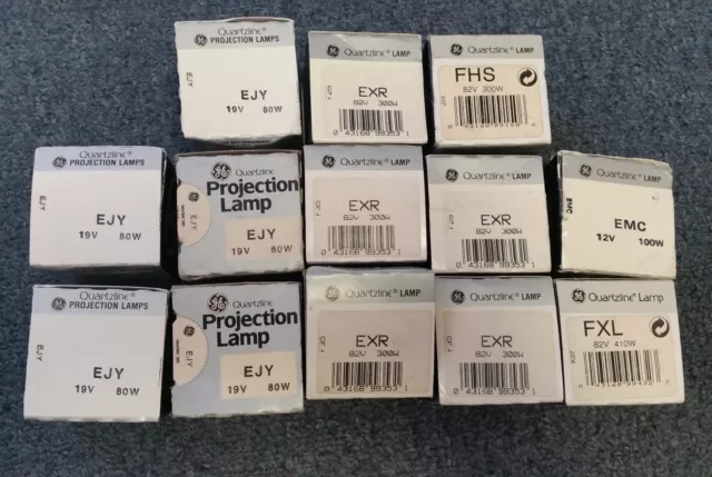 Lot Of 13 General Electric Quartzline Projection Lamp EXR/EJY/EMC/FXL/FHS