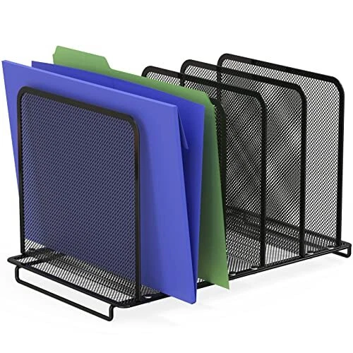 SimpleHouseware Expandable 5 Section Metal Upright File Sorter Organizer Black