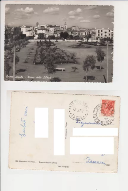 Grumo Appula (Bari): Piazza della Libertà. Cart. FG b/n vg 1956