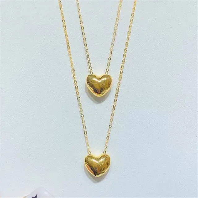 Pure 18K Yellow Gold Chain Lucky Women Heart O Thin Link Necklace 16-18inch