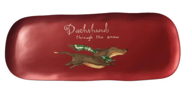 Dachshund Through The Snow Christmas Holiday Melamine 17" Tray Long Red Winter