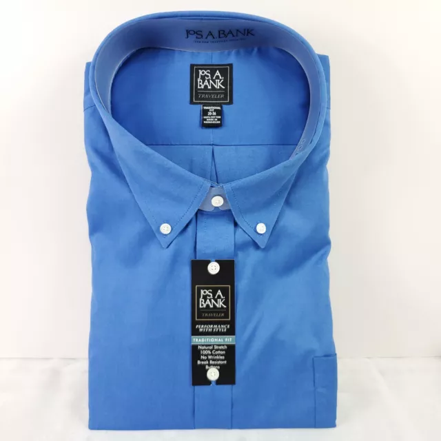 Jos A Bank Traveler Dress Shirt 20 36 Royal Blue Traditional Fit New NWT #G66