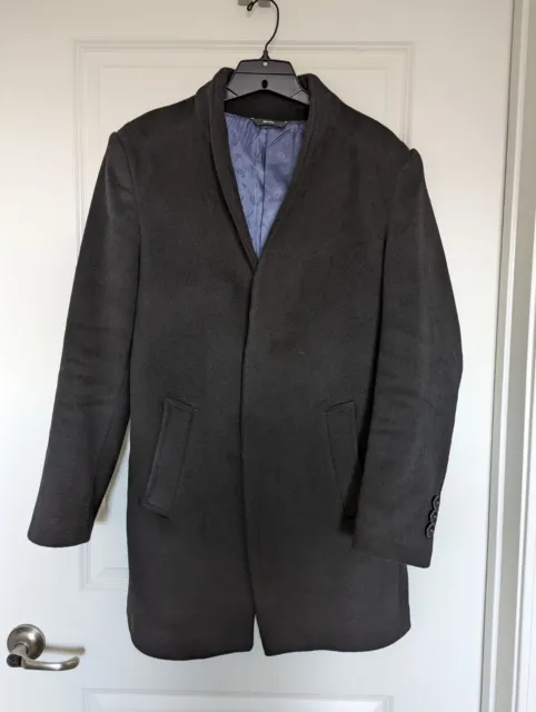 Mens Black Winter Trench Coat Jacket Outwear Single Breasted Overcoat Size M