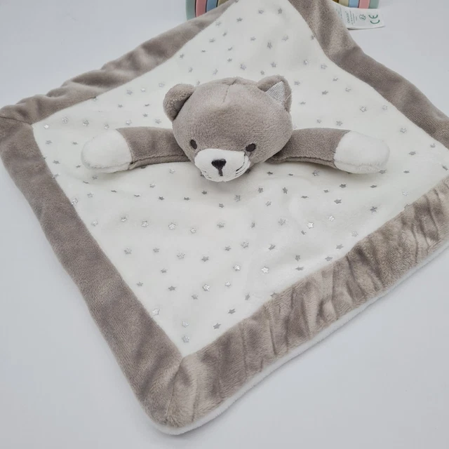 01 - Doudou Obaibi Okaidi Plat Chat Marron Blanc Etoile Argent Neuf!