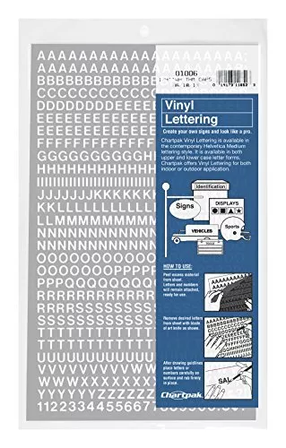 Chartpak Self-Adhesive Vinyl Capital Letters and Numbers, 1/4 Inches High, Wh...