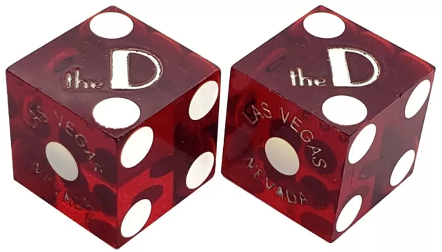 Authentic The D Las Vegas Casino 19mm Craps Dice Pair Red Polished Mixed #s