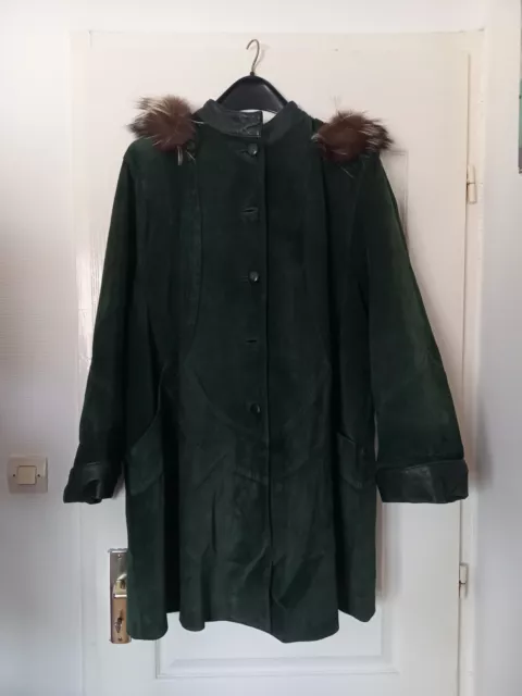 Manteau avec capuche en cuir et daim - Taille 46/48