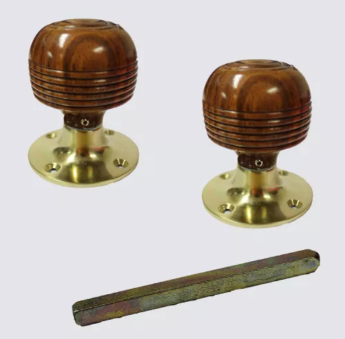 Par De Victoriano edwardian Palo Rosa Marrón Bollos Pomos Puerta & brass