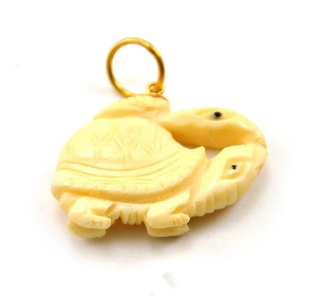 Vintage Oriental Bone Carved Bead Hand Carved Charm Pendant Turtles 2
