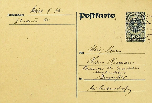 Deutschland Österreich 50h Mantel Von Arme Postal Karte Von Wien Sich Enzesfeld
