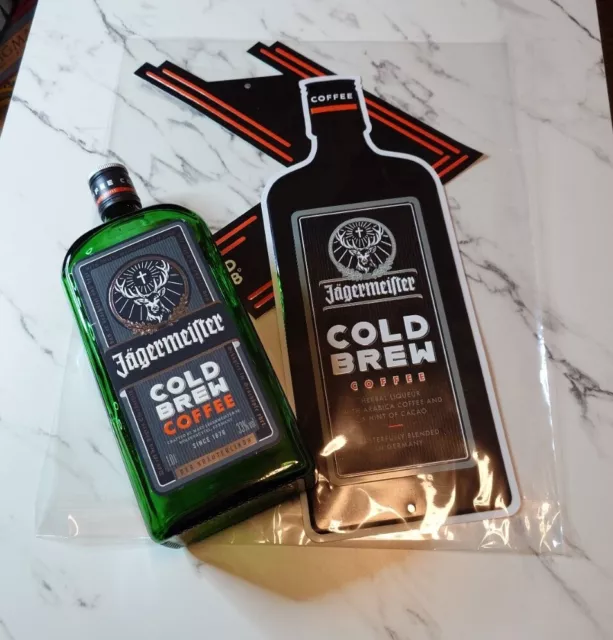 Jagermeister Cold Brew Metal Sign And Empty 1l Bottle